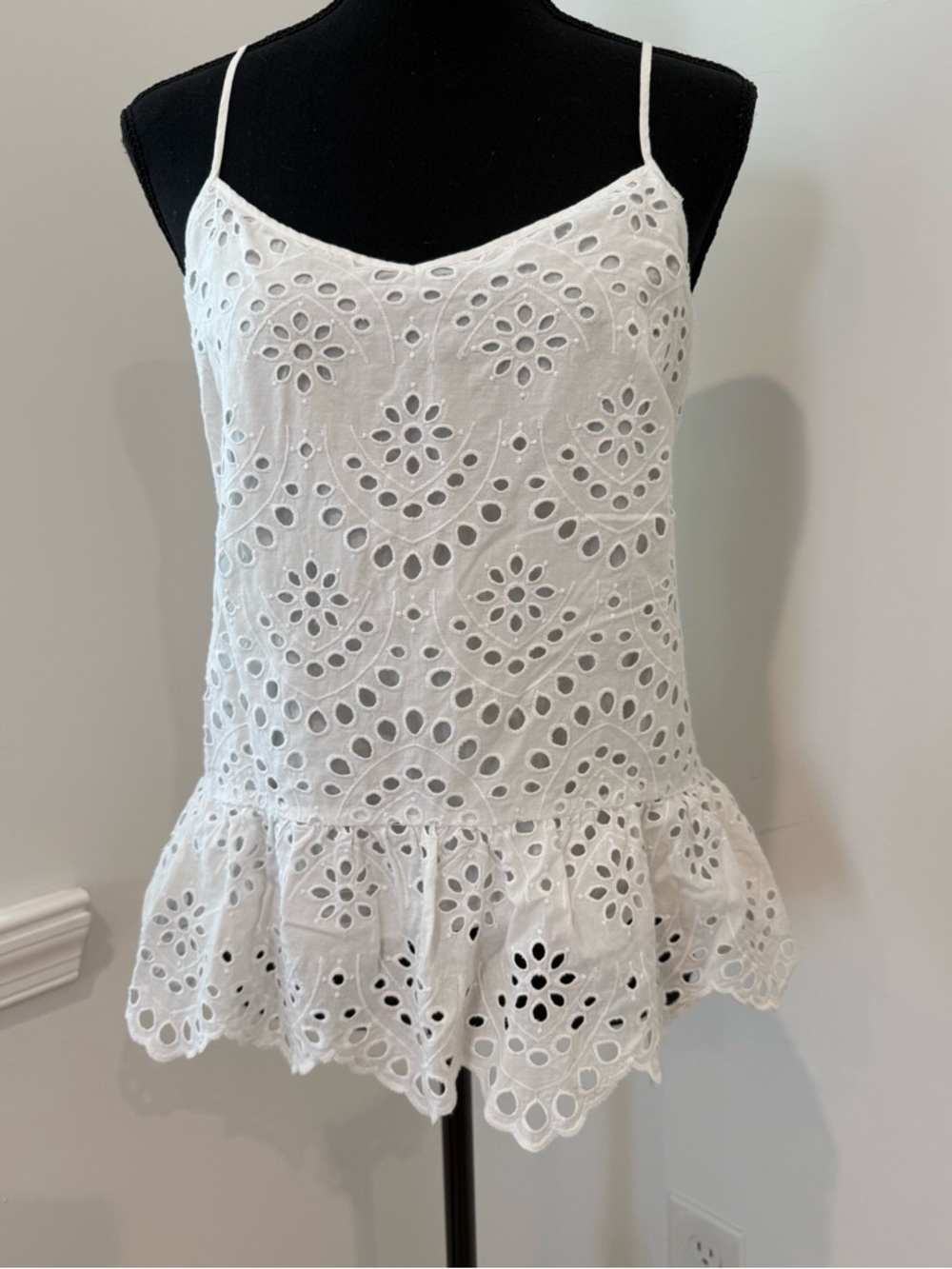 White House Black Market White Eyelet Ruffle Cami